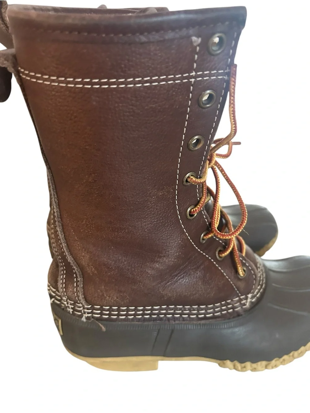 L.L. Bean Brown Leather & Rubber Winter Duck Boots with Shearling Lining size 7